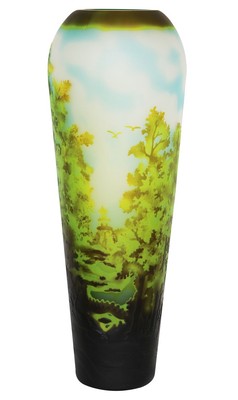 Vaso replica dopo Galle dopo Gallé vetro colibrì copia stile antico c5 