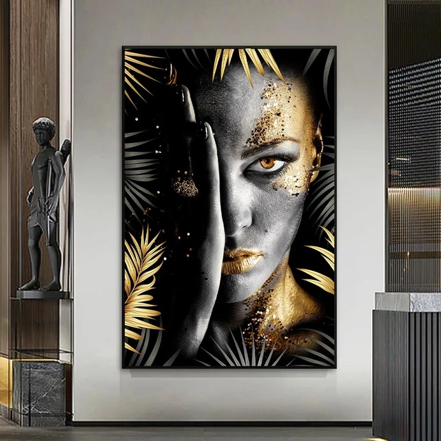 AFRICAN ART BLACK and Gold Woman Oil Painting on Canvas Wall Art Poster