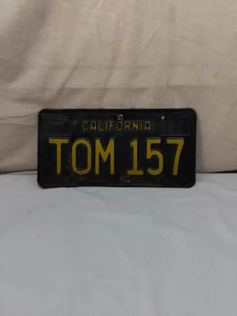 Vintage 1963 Black & Yellow California License Plate