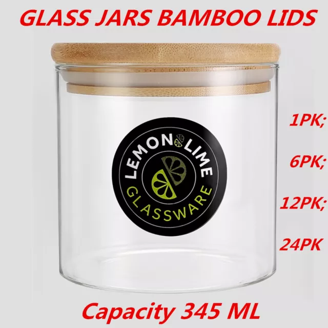 Glass Jar Food Storage Bottles Sealed Cans Bamboo Lid Air Tight Container 345ml
