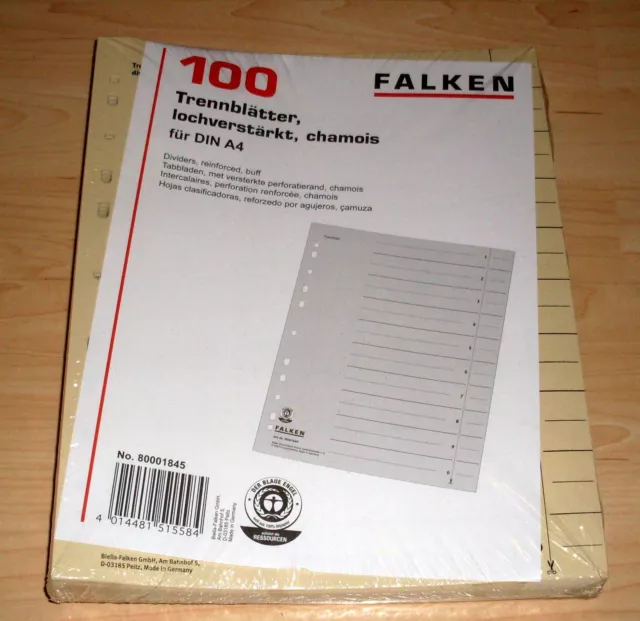Trennblätter Falken DIN A4, chamois 24 x 30 cm, 180g/qm Karton 100 Stück Neu OVP