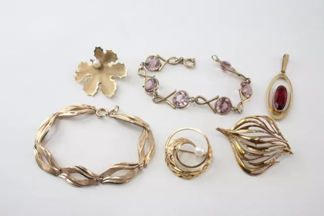 Rolled Gold Jewellery Mid Century Bracelets Brooches x 6