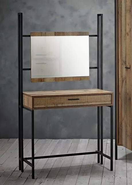 Lily Dressing Table & Mirror | Urban Rustic Style | Distressed Oak + Metal Frame