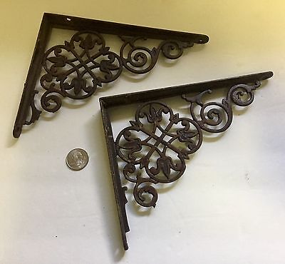 Set of 2 Antique Cast Iron Fancy "Le Flur' "Victorian Shelf Brackets