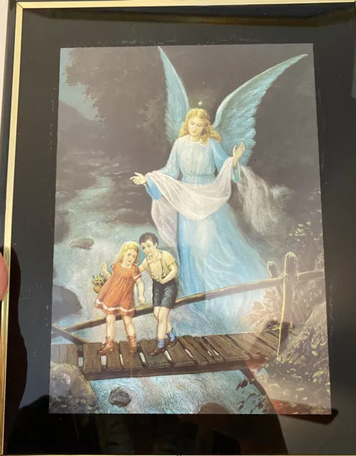 Guardian Angel Watching over Children on Bridge Irridescent Print 8" x 10"