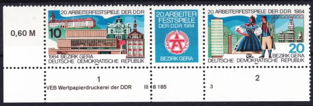 Briefmarken DDR MiNr 2880-81 Fesspiele Gera Druckvermerk DV WPD 3**