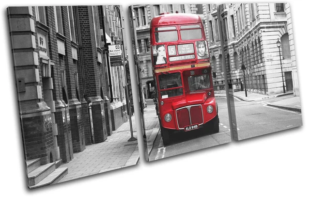 Toile Murale Déco London Doodles - Bus Rouge & Cabine Téléphonique - Impression Moderne