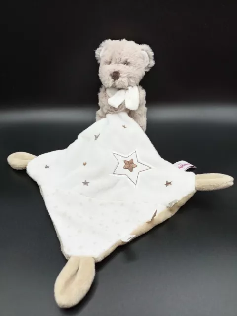 Doudou Ours marron beige mouchoir blanc étoiles - POMMETTE