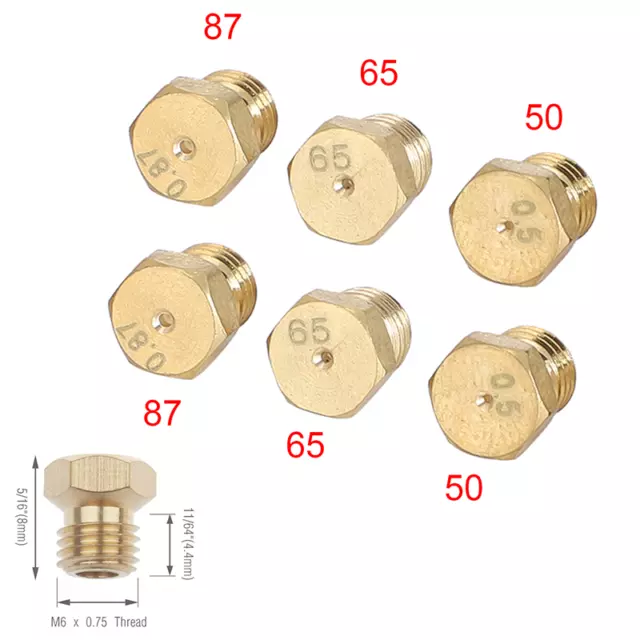 SET OF 6 UNIVERSAL GAS JET INJECTORS KIT FOR LPG GAS BURNERS - THREAD M6 x 0.75