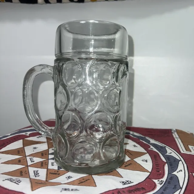 Vintage Beer Mug  Clear Glass Large Heavy 1 Litre T6 Glass