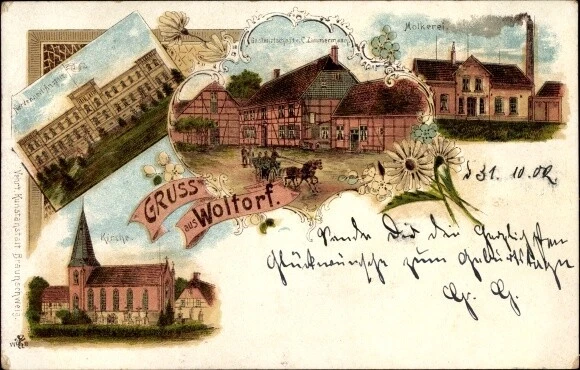 Litho Woltorf Peine in Niedersachsen, Molkerei, Gastwirtschaft, Kirche - 3486366