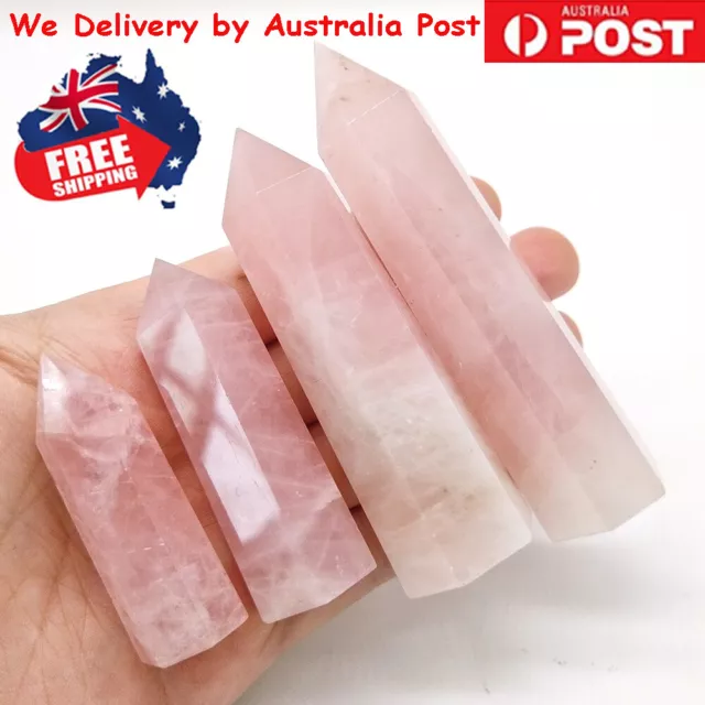 4~9cm Natural Pink Rose Quartz Crystal Wand Point Healing Reiki Mineral Stone