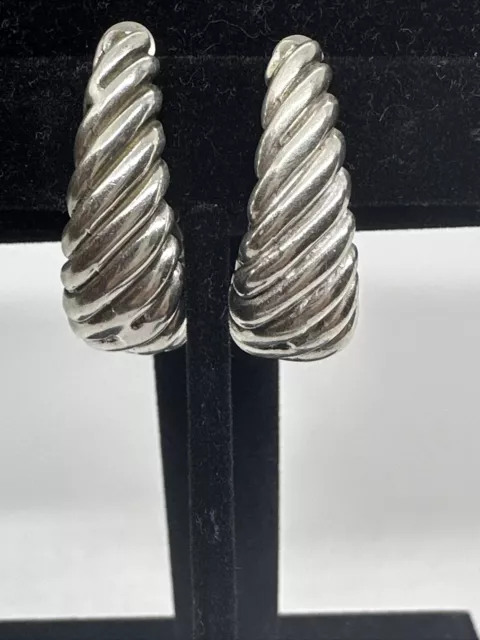 VINTAGE ALFRED KARRAM 925 Sterling Silver Ribbed Half Hoop Earrings 14K ...