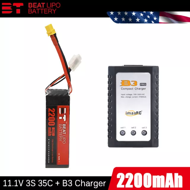 BTLIPO 2200mAh 35C 11.1V 3S XT60 LiPo Battery With B3 Charger for RC Helicopter