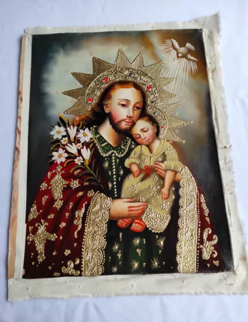 St Joseph and Child, Saint Joseph, Original Oil painting, Hand painted, Holy Art