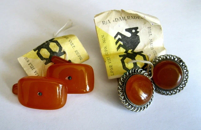 INCROYABLE Vintage Riga Naturel Ambre Boutons de Manchette URSS Antique
