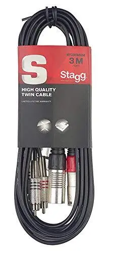 Stagg STC3CMXM Male XLR to RCA Twin Cable, Black - 10ft. 3m,