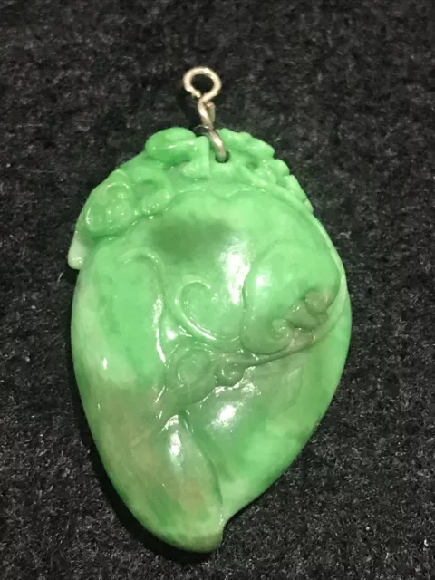 Antique Chinese Apple Green Jadeite jade Carved Pendant Early Qing Dynasty 9.2g