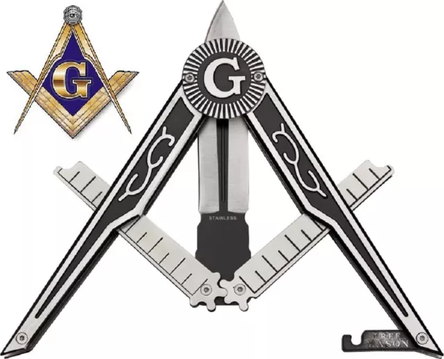 9" Masonic Square and Compass Folding Knife - Freemason Gift