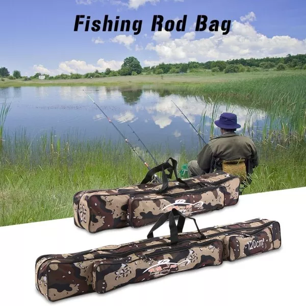 Fodero Borsa Porta Canne Portacanne Da Pesca A 2 Scomparti 100 Cm Mimetico Zip