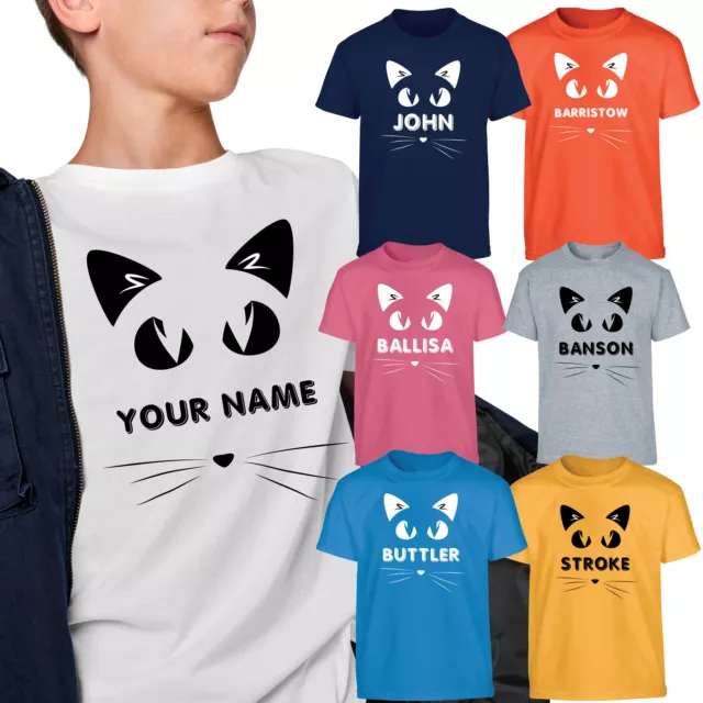 Personalised Cat Kids T Shirt Any Name Top Pet Lover Cool Wear