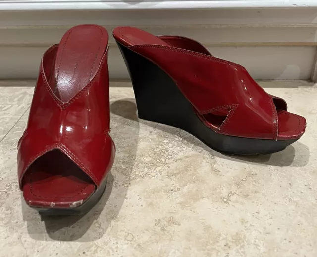 Jessica Simpson Red Peep Toe Patent Wedges Women's Heels Sz 8.5 Shoes Platform