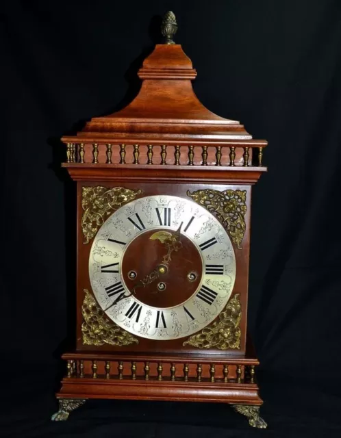 Antique Mantel Clock Warmink Desk Wood Germany Dial Bronze Key Rare Old 20th