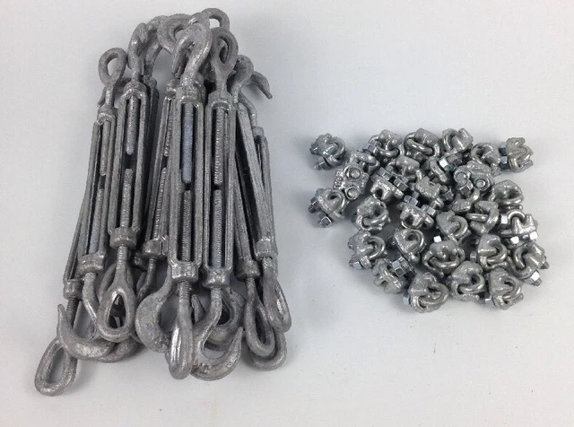 Qty 15 Jmc Turnbuckle Hook 7 Eye W/ Qty 30 1/8" Cable Clamps Free Shipping