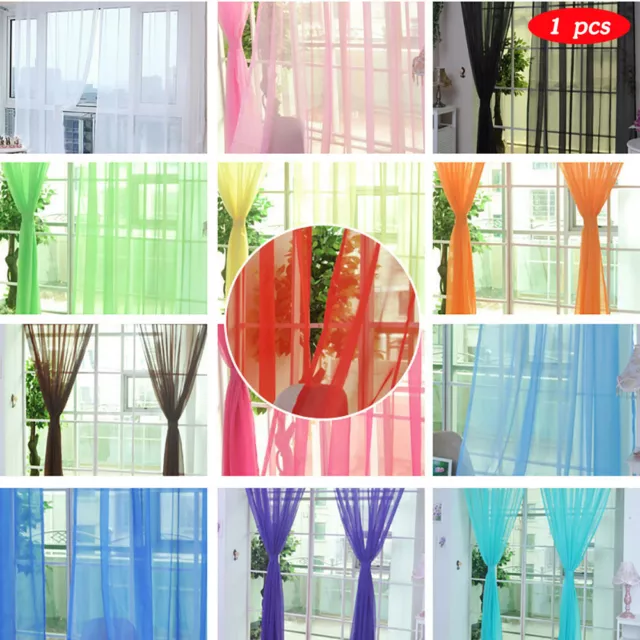 1 PCS Pure Color Tulle Door Window Curtain Drape Panel， Sheer Scarf Valances!