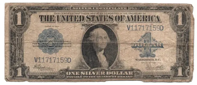 1923 LARGE SIZE United States BLUE SEAL One Dollar $1 Silver Certificate USA 159