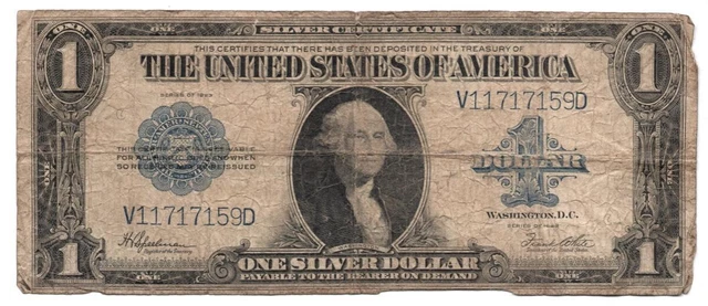 1923 LARGE SIZE United States BLUE SEAL One Dollar $1 Silver Certificate USA 159