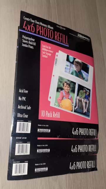 Recarga de fotos Ultra Pro 4x6 10 hojas de carpeta contiene 60 impresiones jumbo ~ paquete de 3 - NUEVO