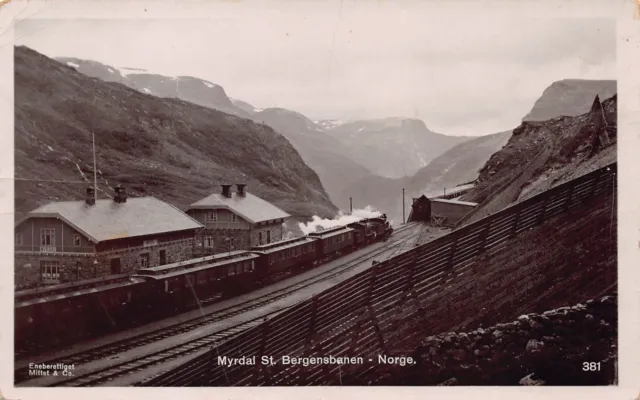 RPPC Myrdal Aurland Norway Train Railroad Depot Station Photo Vtg Postcard C36