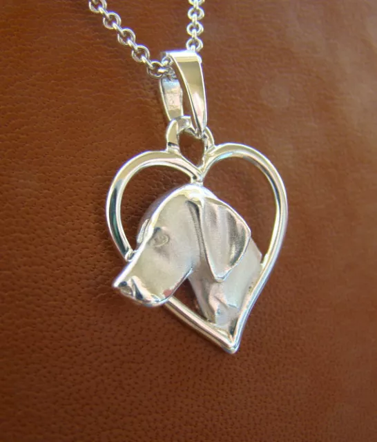 Small Sterling Silver Vizsla On A Heart Pendant 3