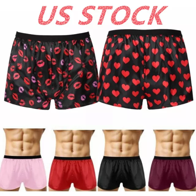 US Men's Shiny Silky Satin Boxer Shorts Underwear Lounge Swimming Sports Trunks