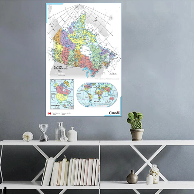 MAP OF CANADA Administrative Map English Canvas Vinyl Print Poster Wall