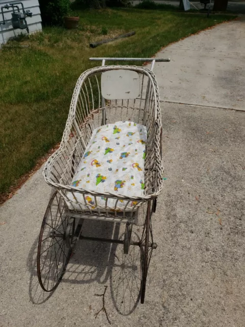 Vintage Antique Wicker Baby Buggy Full Size