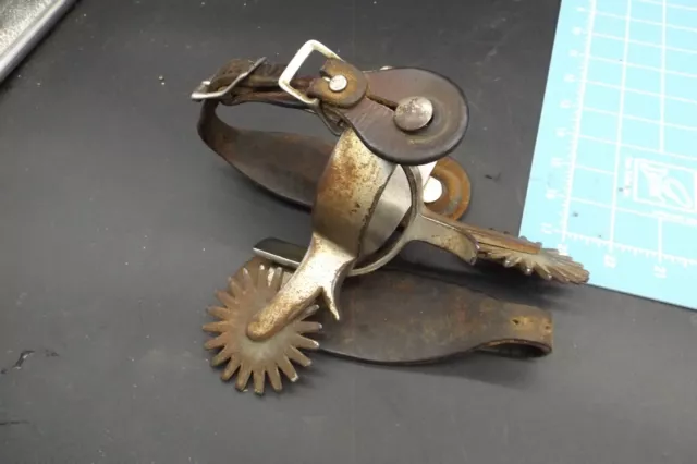 1920 - 1930's CROCKETT Engraved Scroll Work Large Rowel Vaquero Cowboy Spurs