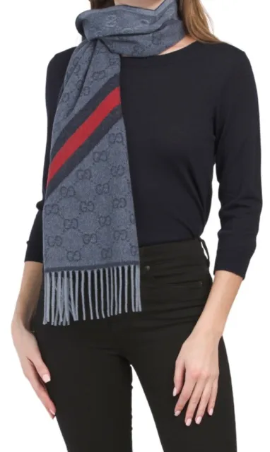 GUCCI Made In Italy Wool Scarf NIKKY  15” W x 74” L Midnight Blue NWT