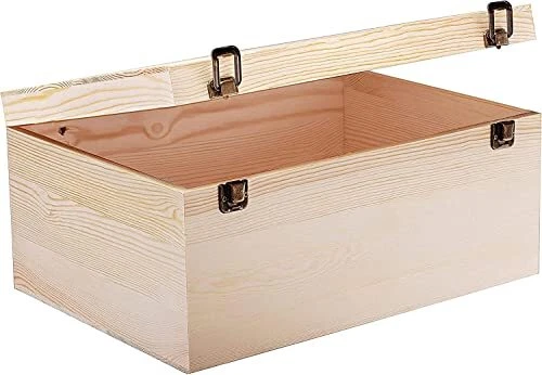 14 X 10 X 6.5- Large Wooden Box with Hinged Lid - Unfinished Wood Box - Pine