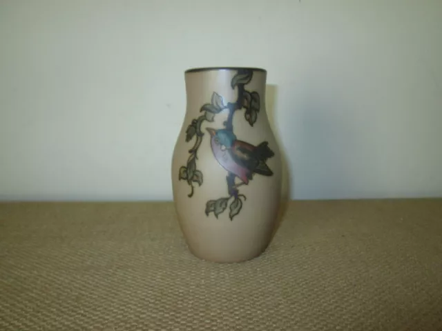 Vintage Signed  HJORTH Denmark Small  Scandinavian Pottery Ceramic Bird Vase