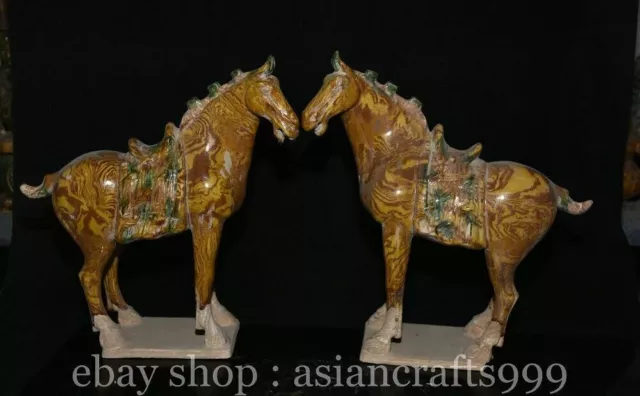12" Alte chinesische Tangsancai Porzellan Feng Shui Tang Pferd Steed Statue Paar