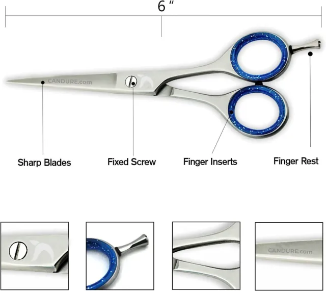 CANDURE Professional Hairdressing Barber Hair Cutting Scissors Shears 6.5'' 3