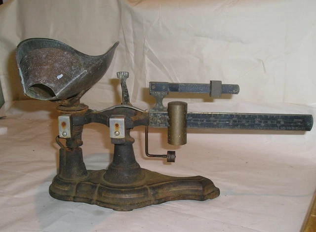 Vintage Beam Balance Scale - Brass Pan - Beam Marked Gram/ Oz / LB to Bushel
