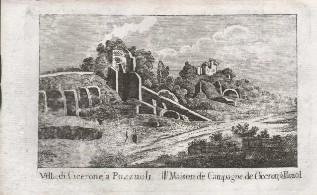 VILLA DI CICERONE POZZUOLI NAPOLI - Incisione Originale Mariano Vasi 1821 Cicero