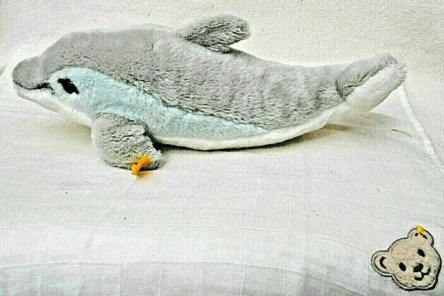 Steiff schöner großer Delphin "Cappy" 063183 35cm grau/weiß Webpelz KF wNEU