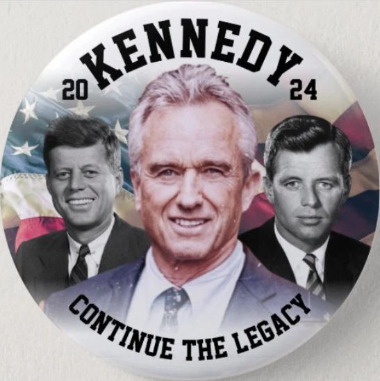 LARGE 3& ROBERT F. Kennedy Jr President 2024 Button Political Democrat