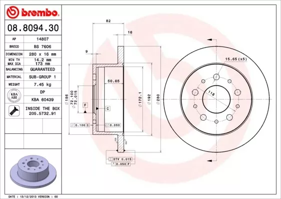 BREMBO 2 Bremsscheiben Voll 280 mm (08.8094.30) | Bremsscheibenset, Bremsbeläge,