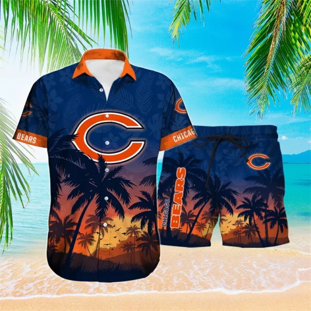 Chicago Bears Hawaiian Tracksuit Button Short Sleeve Shirt Beach Board Shorts