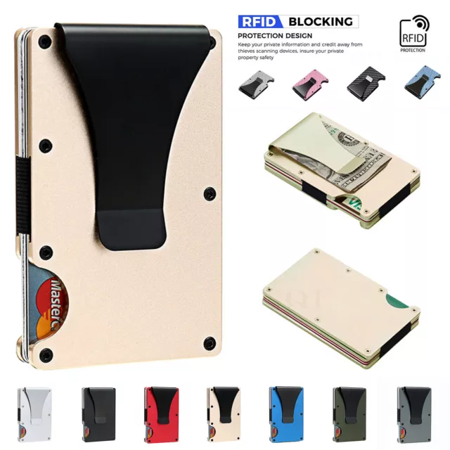 Mens Carbon Fiber RFID Blocking Clip Wallet Money Slim Credit Card Holder Metal 12